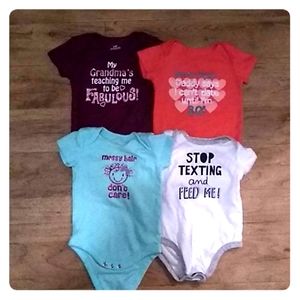 4 graphic onesies 3-6 months